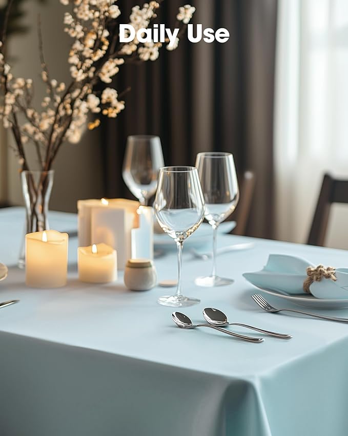 Pureegg Plastic Table Cloth Disposable 12 Pack, 54 x 108 Inch Table Cloths, Easter Party, Picnic, Wedding, Decorative Tablecloths, Rectangle, Baby Blue Plastic Cover, Leakproof & Sturdy, Light Blue