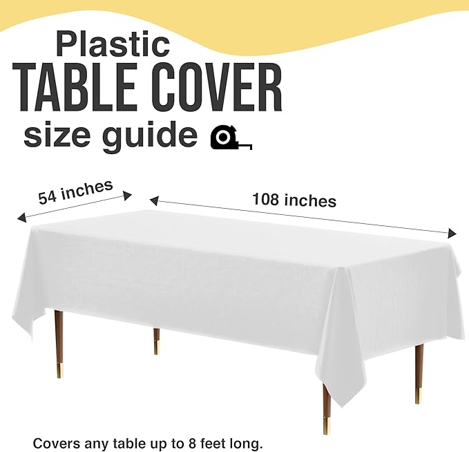 Exquisite 66% Thicker Premium Plastic Table Cloth Rectangle Table Cover 0.5 Mil 24 Pack White Table Cloth 54 Inch x 108 Inch Disposable Tablecloth Won't Tear Easily Like Cheap Thin Brands