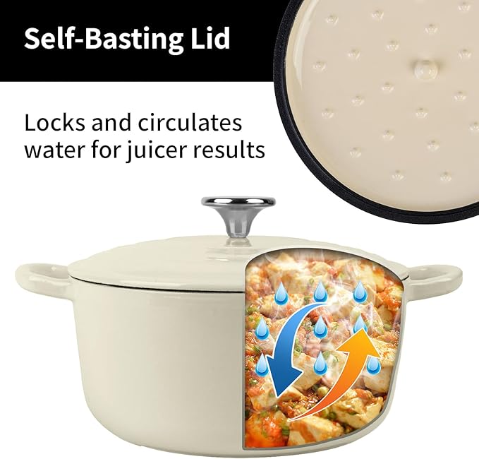 Enameled Cast Iron Dutch Oven Pot with Lid, 5.7 Quart Dutch Oven for Bread Baking, Oven Safe up to 500째 F, Suitable for Bread Baking, Braising, Roasting, Stews, White