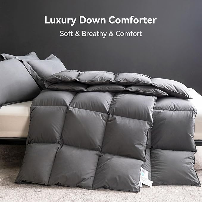 Feather Down Comforter Cal King Size,Hotel Style Bedding Comforter,750+ Fill Power,1200TC,100% Organic Cotton Fabric,All Season White Duvet Insert with 8 Corner Tabs