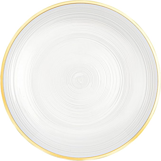 PLASTICPRO 64 Pieces Crystal Design Plastic Plates Combo Pack 7 inch and 10 inch Gold Rim Elegant Disposable Plates, Pearl White