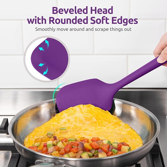 Silicone Kitchen Cooking Utensil Set: U-Taste 600쨘F Heat Resistant 13.6in Extra Long Kitchen Tools, Food-Grade Non-Stick Spatula Turner Spoon Ladle for Stir Frying, Serving, Mixing (5 Pieces, Purple)
