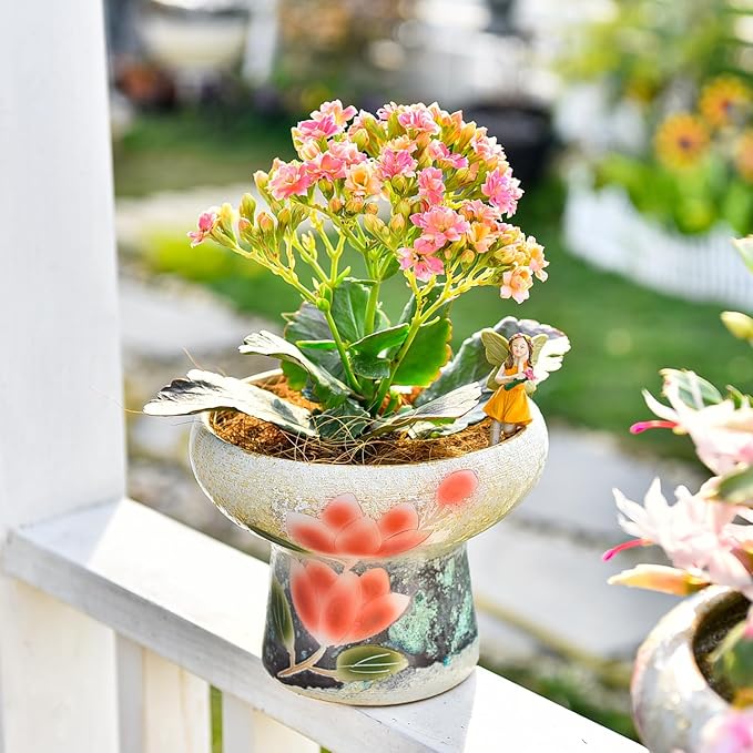 Sungmor 7.5 Inch Large Succulent Plant Pots, Pretty Hand Painted Ceramic Planter with Drainage, Indoor Outdoor Cactus Planter Bonsai Pot, Flower Pot for Indoor Plants Garden Windowsill Desktop Decor