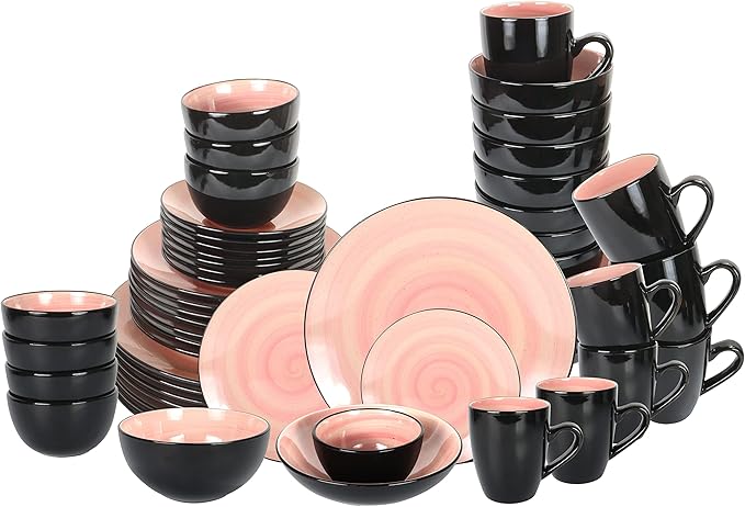 Stoneware Sonoma Dinnerware Set, Black + Speckled Spin Wash (56pc Set, Rose)