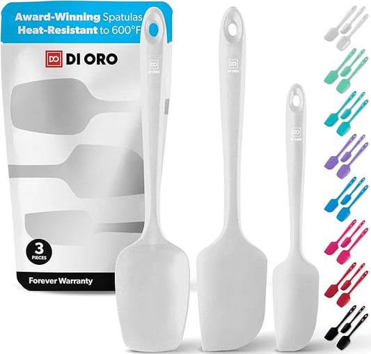 DI ORO Silicone Spatula Set - Rubber Kitchen Spatulas for Baking, Cooking, & Mixing - 600째F Heat-Resistant & BPA Free Silicone Scraper Spatulas for Nonstick Cookware - Dishwasher Safe (3pc, Stone)