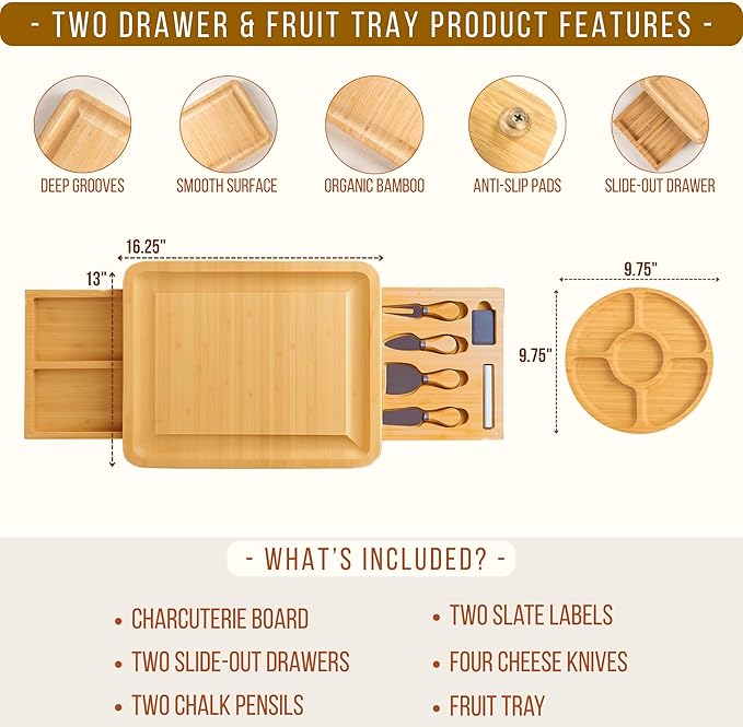 Personalized Bamboo Charcuterie Board Set with Fruit Tray - House Warming Gifts New Home, Gift for Couple, Wedding, Christmas, Anniversary, Housewarming, Bridal Shower Gift