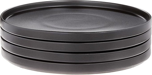 Stone Lain Coupe - Celina Stoneware Round Dinner Plates Set, 4-Piece, Black Matte