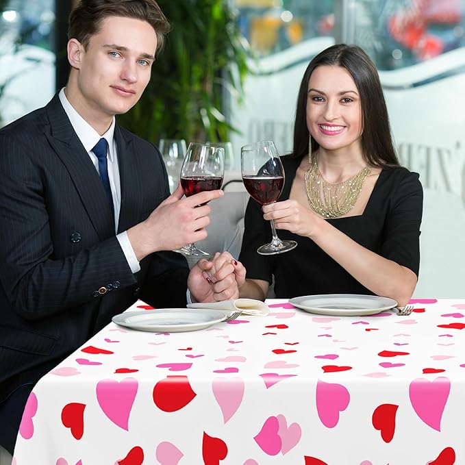 12 Pack Valentines Plastic Tablecloth, 54" x 108" Valentines Decorations, Heart Disposable Red Pink Galentine Tablecloths Love Party Favors, Love Decorations Table Decor for Birthday Party Supplies