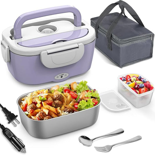Vingud Electric Lunch Box for Adults, Heated Lunch Box Food Warmer, 80W Portable Heating Lunchbox for Women/Work/Car/Truck, 12/24/110V Lonchera El챕ctrica Port찼til Christmas White Elephant Gifts,Violet