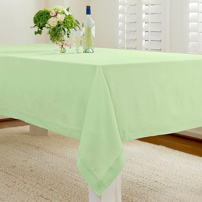 Solino Home Linen Tablecloth for Rectangle Tables 60 x 108 Inch - 100% Pure Linen Pastel Green Table Cloth - Fete, Machine Washable Cloth Tablecloth for Spring, St Patricks Day, Easter
