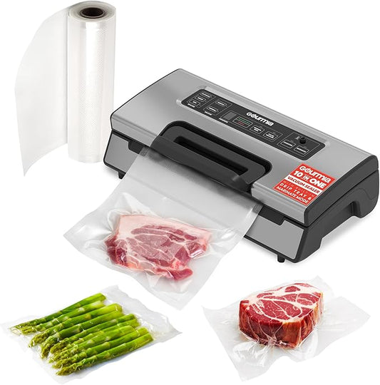 Gourmia Vacuum Sealer ??Food Preservation System with Marinate Mode and Vacuum Hose, Pulse Control, LED Display, Built-In Cutter, Gentle & Normal Vacuum Options, Stainless Steel