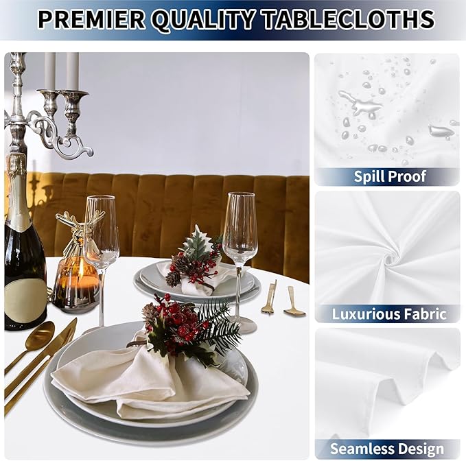 PureFit 8 Pack Round White Table Cloths 70 Inch for Round Tables, Stain and Wrinkle Resistant Table Linens for Home Use, Wedding, Party, Banquet and Camping