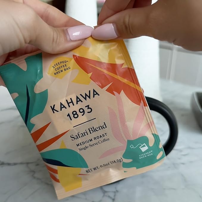 Kahawa 1893 Coffee Bags Medium Roast Safari Blend (12 Coffee Bags) - As Seen on Shark Tank, High Antioxidants, Naturally Sweet, Organically Grown, Ethically & Sustainably Sourced