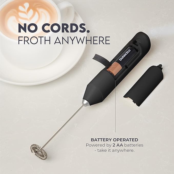 Zulay Kitchen Powerful Milk Frother Handheld with 2 Duracell AA Batteries ??Ultra Fast Frother Wand Electric Drink Mixer for Coffee, Lattes, Cappuccinos, Matcha & Hot Chocolate ??Portable Foam Maker