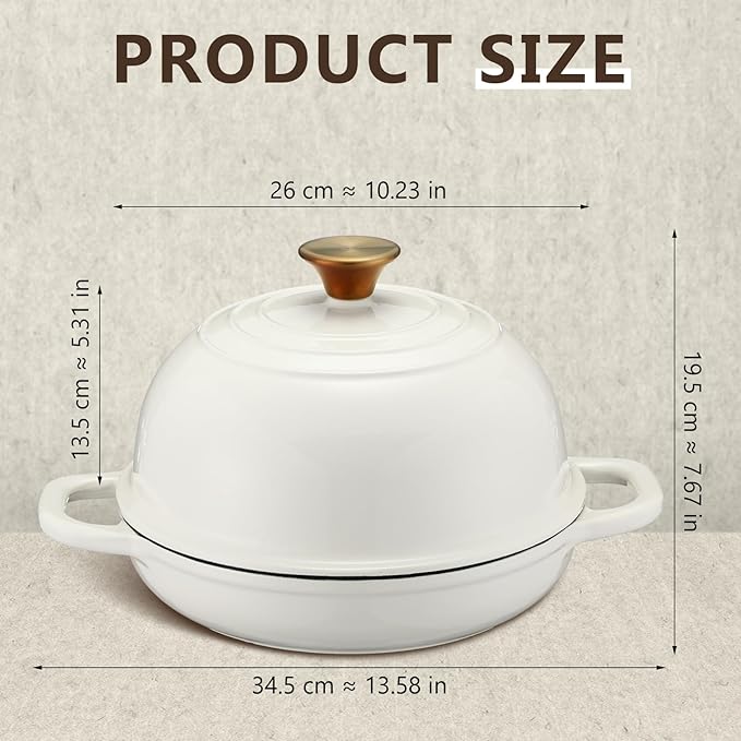 Tioncy Enameled Bread Dutch Oven with Lid for Sourdough Baking 6 Quart Round Cast Iron Dutch Oven Pot Bread Bakers for Christmas Kitchen Homemade Cookware Gifts Roasting Frying Cooking Stewing (White)