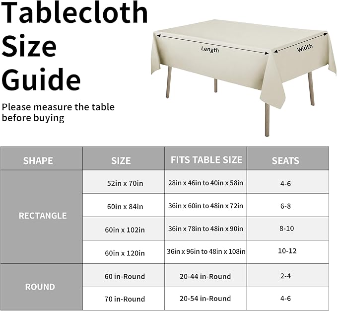 Easy-Going Faux Linen Waterproof Spill-Proof Tablecloth Stain Resistant Rectangle Table Cloth Wrinkle Free Decorative Fabric for Kitchen, Dining, Party, Weddings, Restaurants (60x84 in, Beige)