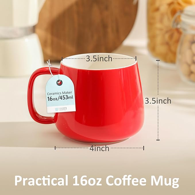Teocera 16oz Ceramic Coffee Mugs Set of 4 ??Stackable Latte Cups, Microwave, Dishwasher & Oven Safe ??Ideal for Coffee, Cappuccino, Hot Chocolate, Housewarming Gifts, Red