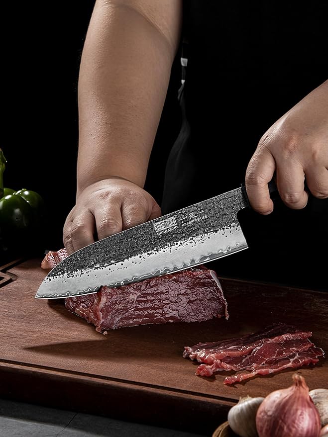HOSHANHO Santoku Knife 7 Inch, Japanese Hand Forged Chef Knife, Ultra Sharp High Carbon Steel Kitchen Knife with Octagonal Rosewood Handle