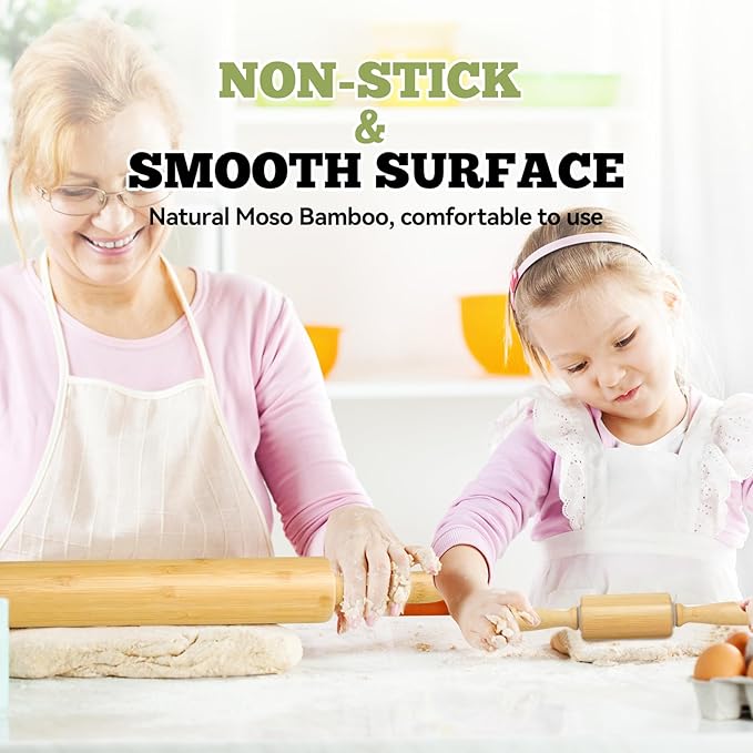 2 Packï¼?0 inch &17.5 inchï¼?Wooden Rolling Pin for Baking - Long Dough Roller for All Baking Needs