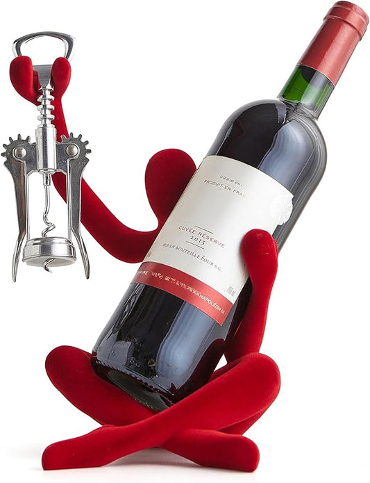 XINXUAN Abstract Wine Bottle Holder Home Decor, Resin Hollow-Out Design Decorative Wine Rack (Flocking - Red)
