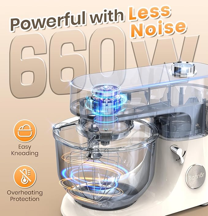 Stand Mixer 6QT Kitchen Mixer with LED Smart Touchscreen, 11-Speed Tilt-Head Mixer with Timer, 4 Preset Menus, Stainless Steel Bowl, Dough Hook, Whisk, Beater,White