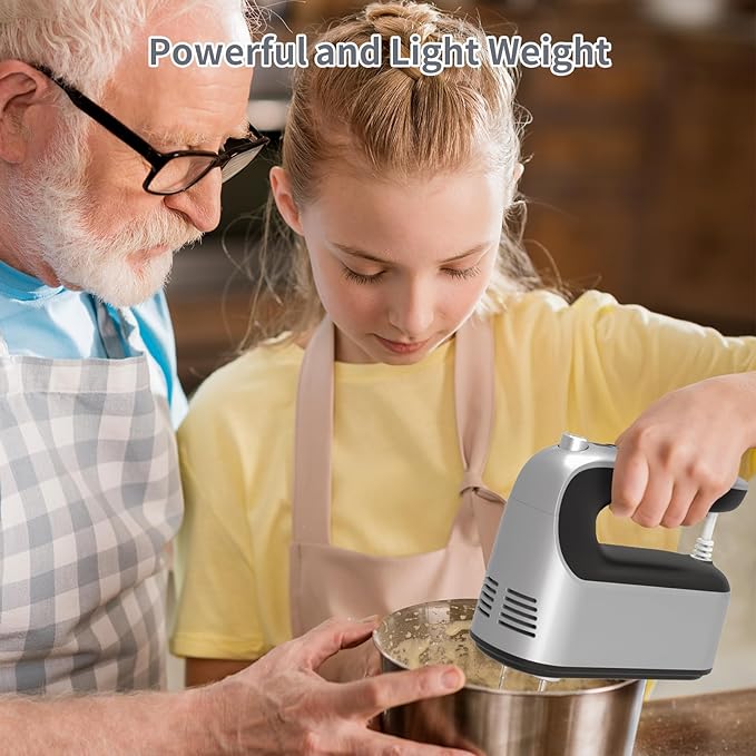 9-Speed Digital Hand Mixer Electric, 400W Powerful DC Motor, Baking Electric Handheld with Snap-On Storage Case, 5 Stainless Steel Accessories, Flat Beaters, Dough Hooks, Whisk(Silvery Black)