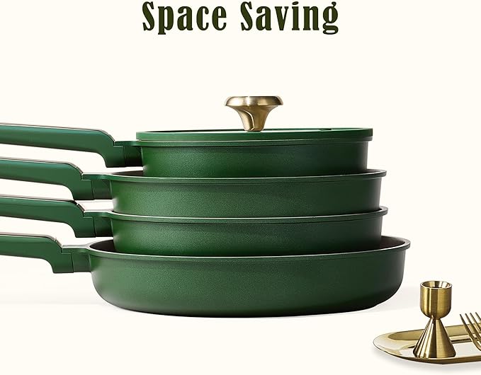 CAROTE Pots and Pans Set Non stick, Cookware Set, 16pcs NonStick Kitchen Set Induction Cookware Non-Toxic & PFOA&PFOS-Free, Dishwasher, Green