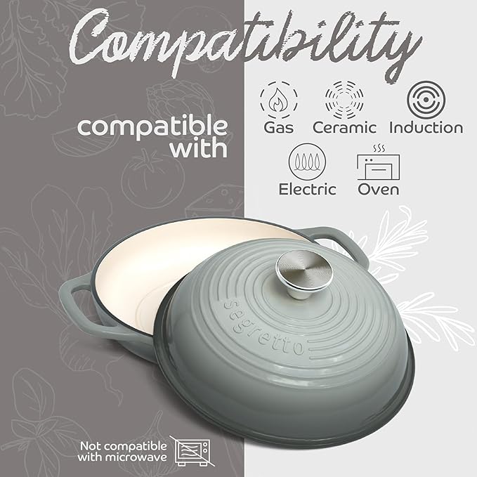 Enameled Cast Iron Bread Pan with Lid, 11??Grigio Scuro (Gray) Bread Oven Cast Iron Sourdough Baking Pan, Dutch Oven for Bread - Segretto Cookware