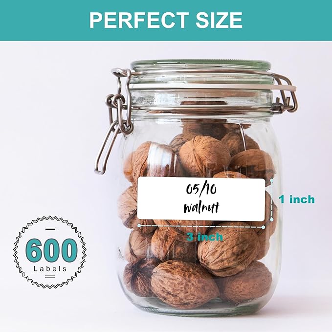 CATIFLIN 600 Blank Removable Freezer Label Stickers, 1?쓝3??Waterproof Adhesive Paper Tags with Perforation, Easy to Write & Peel for Food Jars, Bottles, Containers, Refrigerator, Storage