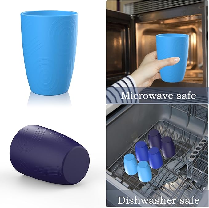 Homienly Cup Sets for Kitchen 12oz Wheat Straw Cups Unbreakable Drinking Cups Set of 6 - Lightweight,Reusable Cups for Kitchen, Outdoor- Blue Sky