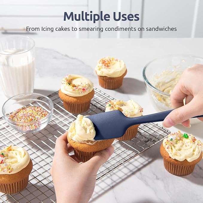 U-Taste 600쨘F Heat Resistant Silicone Spatulas: Flexible Food-Grade Silicon Baking Scraper, Kitchen Cooking Mixing Utensils with Upgraded Sturdy Handle Tip for Nonstick Cookware (4-Pc., Midnight Blue)