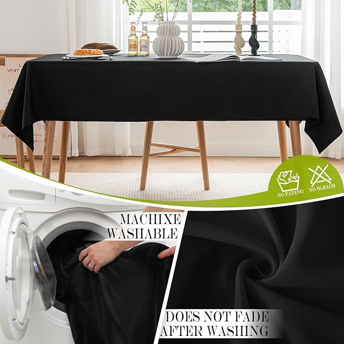 BYDOLL Table Cloth Black 60x102 Inch Tablecloth for 6 Foot Rectangle Tables Outdoor Polyester Washable Wrinkle-Free and Spillproof Tablecloth for Festival Wedding Party Camping Patio Cover