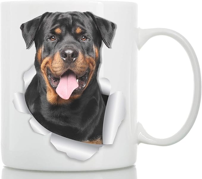 Winston & Bear Smiling Rottweiler Mug - Rottie Ceramic Coffee Mug Gift for Dog Lovers Mom and Dad - Perfect Birthday or Christmas, Father's or Mother's Day Gift (11oz)