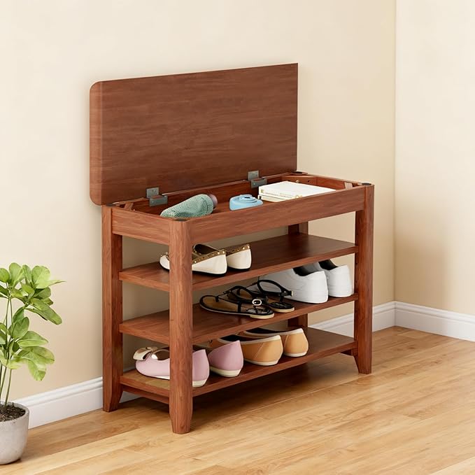 FEBORY Solid Wood Shoe Bench for Entryway ??Heavy-Duty Solid Wood Shoe Rack, Extra-Sturdy Storage Seat with 550 lb Capacity, Perfect for Foyer, Hallway, Closet, or Mudroom (Natural Finish)