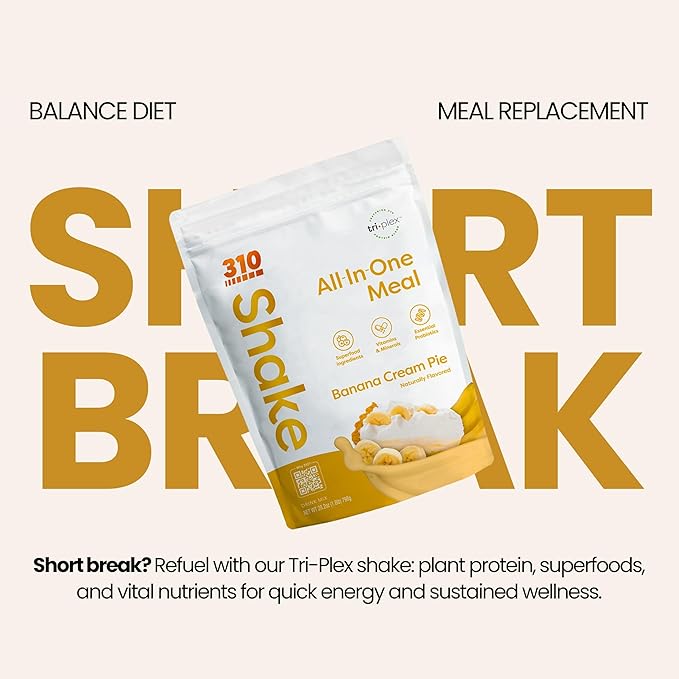 310 Nutrition All-In-One Plant-Based Meal Replacement Shake ??High-Fiber Protein with Probiotics, Digestive Enzymes & Adaptogens ??Vegan, Low Carb, Keto Friendly Superfood Blend ??Banana Cream Pie ??28 Servings