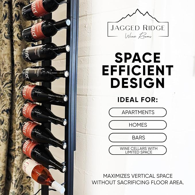 Jagged Ridge Floor-to-Ceiling Wine Rack Bundle 24 Bottles ??(1) Floor-to-Ceiling Frame + (2) 12-Bottle Wall-Mounted Wine Racks ??Luxurious, Modern, Space-Saving Metal Design for Home, Bar, or Kitchen