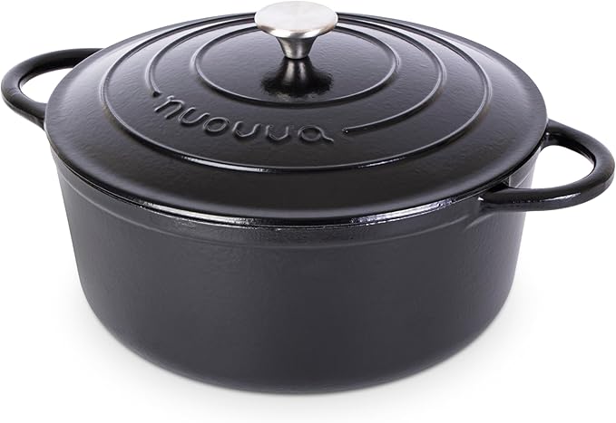 Cast Iron Dutch Oven with Lid ??Non-Stick Ovenproof Enamelled Casserole Pot ??Sturdy Dutch Oven Cookware ??Black, 7.3-Quart, 30cm ??by Nuovva