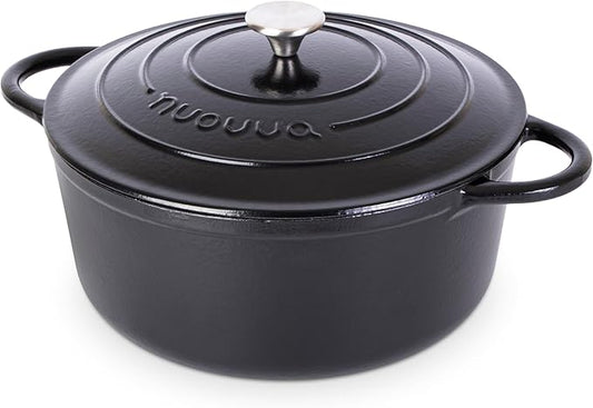 Cast Iron Dutch Oven with Lid ??Non-Stick Ovenproof Enamelled Casserole Pot ??Sturdy Dutch Oven Cookware ??Black, 7.3-Quart, 30cm ??by Nuovva
