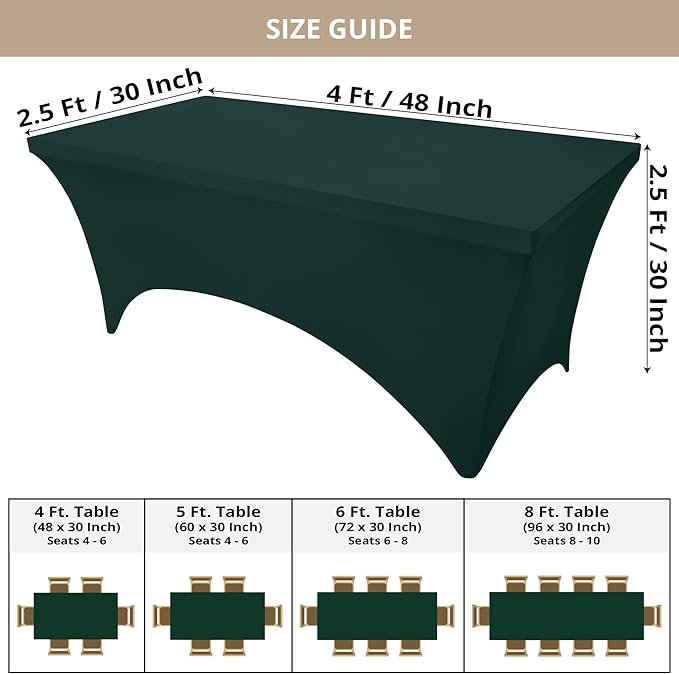 Utopia Kitchen Spandex Tablecloth 2 Pack [4FT, Hunter Green] Tight, Fitted, Washable and Wrinkle Resistant Stretch Table Cloth Rectangle Cover for Trade Show, Weddings & Parties [48Lx30Wx30H Inch]
