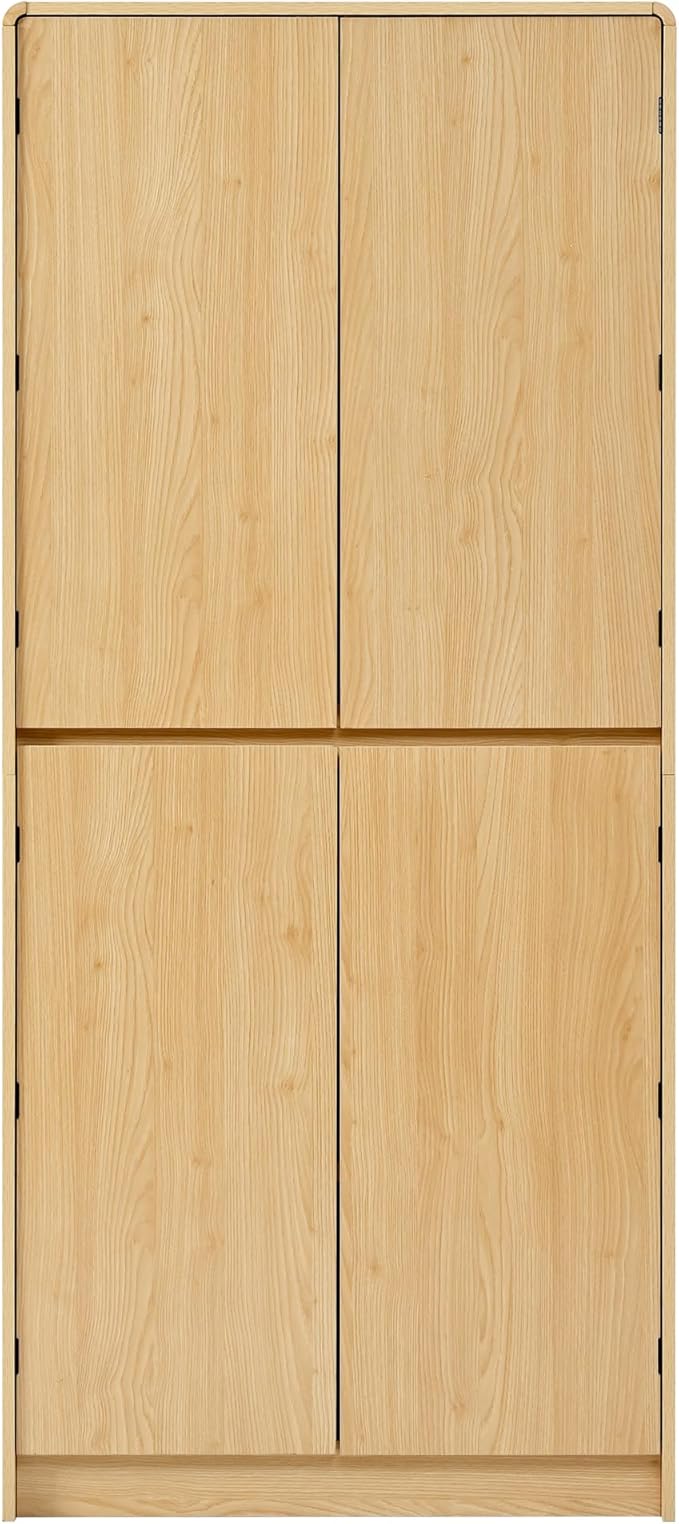 72" Farmhouse Tall Kitchen Pantry Cabinet, Wood Storage Cabinets with Hidden Drawer and 3 Adjustable Shelves, Cupboard with Door Shelves for Kitchen, Dining and Bathroom, Natural Wood