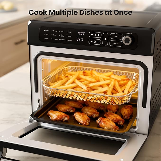 Kismile 25QT Air Fryer Toaster Oven Combo, 12-in-1 Large Countertop Convection Airfryer Oven, 70??50?? Bake, Roast, Reheat, Broil, Fits 12??Pizza, Includes Full Accessories, Stainless Steel(Black)