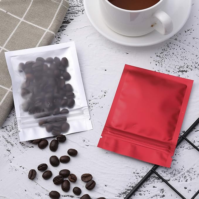 Blulu 100 Pieces Resealable Foil Proof Bags Scent Proof Flat Pouch Clear Smell Sealable Packing Bags Iridescent for Food Storage Snack Jewelry(3 x 4 Inch,Red)