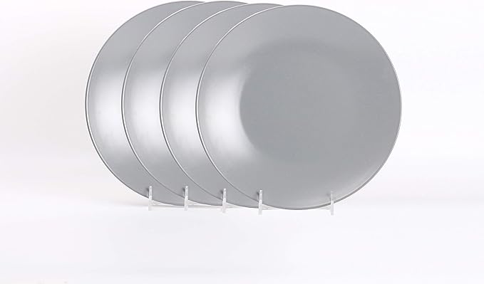 Stoneware Two-Tone Colors Life 12pc Dinner Set, Outside Shiny Black + Inside Matte Light Grey