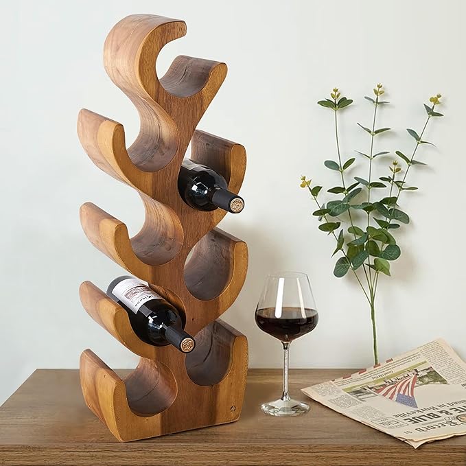 8 Bottle Wood Brown Wine Rack Tabletop Cabinet 27.5" Height Handmade Rustic Wooden Wine Rack Countertop Bottle Holder Stand Kitchen Cellar Storage Bar Corner Freestanding Home Christmas Decor