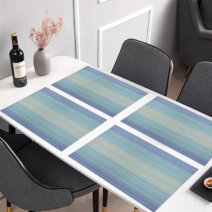 PIGCHCY Placemat,Washable Woven Non-Slip Insulation Durable Placemat Vinyl Table Mat Set of 6 (6pcs Placemats, Coastal Blue)