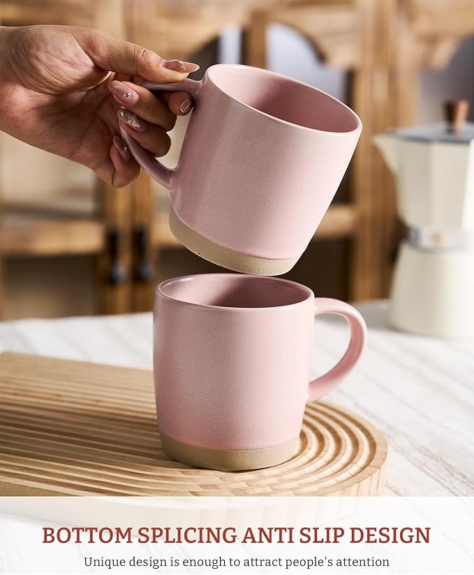 famiware Coffee Mugs Set of 4, Milkyway 13 oz Mug Set, Ceramic Cup Set with Handle for Coffee, Tea, Cocoa, Milk, Light Pink