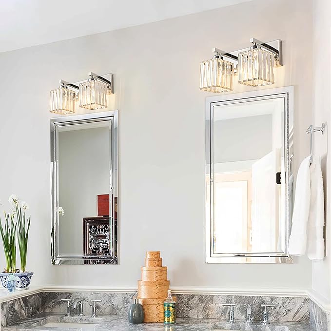 Modern Bathroom Vanity Light 2-Lights Chrome Crystal Bathroom Wall Light Vanity Light Fixturesï¼?2.59-inch Modern Minimalist Design