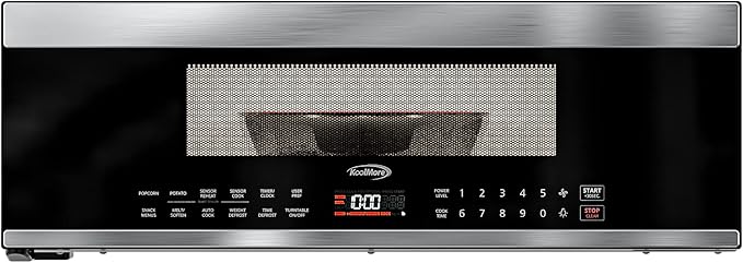KoolMore 30 Inch Over-The-Range Low Profile Microwave, 1.2 Cu. Ft. Built-in, 10 Power Levels, 13.5??Glass Turntable, 1000-Watt Power, Advanced Air Vent, and Heat Circulation (KM-MLPOT-1SS)