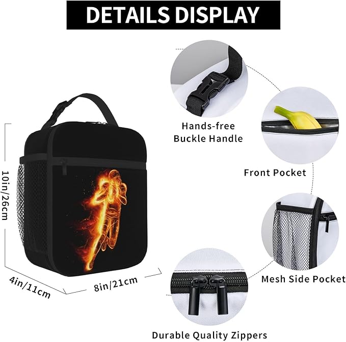 YIJIUWKIS Football Lunch Box for Kids Teens Boys Girls, Sports Insulated Lunch Bag Leakproof Portable Meal Bags with Side Pocket, Durable Reusable Tote Bag for Beach/Picnic/School/Work