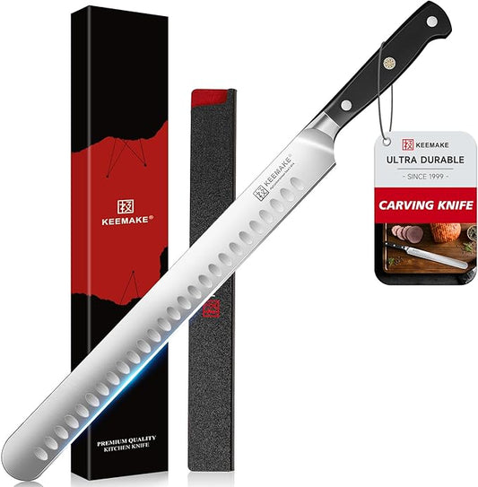 KEEMAKE Brisket Knife, 12 Inch Carving Knife, Razor Sharp German Steel Slicing Knives for Meat with Ergonomic Handle for Meat Cutting, Roasts, BBQ, Turkey